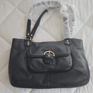 Coach Black Leather Shoulder Bag with Gold Accents